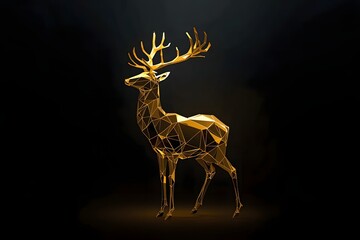 Golden Reindeer Silhouette in Polygon Style with Geometric Low Poly Design