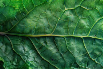 Close-up of a large, dark-green leaf showcasing intricate vein patterns and textured surface
