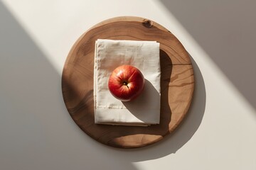 Minimal Still Life Flatlay with a Single Ripe Red Apple