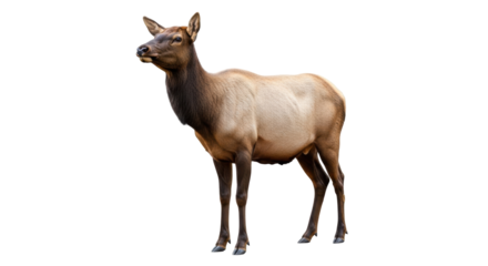 Isolated female elk stands, brown fur, wildlife, wilderness, nature, autumn, animal outdoors