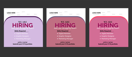 We are hiring recruitment open job vacancy design vector social media post banner template or web banner layout .