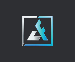 Minimalist CF Initial square shape logo design blue colors gradient.