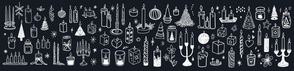 A Whimsical Collection of Hand-Drawn Candles, Decor, and Accessories Capturing the Essence of Warmth and Celebration in a Festive Arrangement
