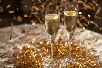 Sparkling Champagne Glasses with Delicate Stems for Elegant Celebration, Luxury Party Toasts, and Festive Holiday Decoration