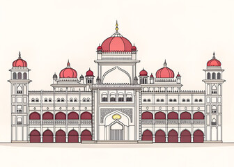 Simplified minimalist art of Mysore Palace, bold symmetry