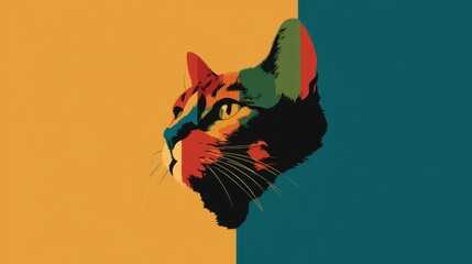 Colorful Cat Silhouette Against Vivid Background