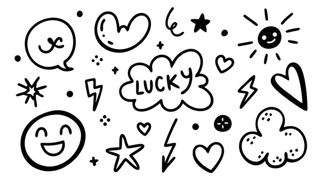 Hand drawn doodle icons black and white sharpie style