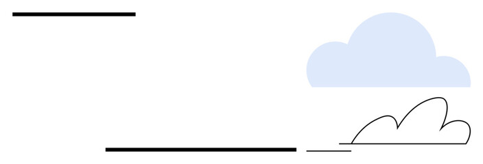 Simple blue cloud paired with black abstract line patterns for modern design. Ideal for technology, weather, connectivity, simplicity, freshness, innovation, and freedom. A clean flat metaphor