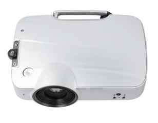 Pocket-Size Portable Projector with Carrying Handle, Top-Down View, isolated