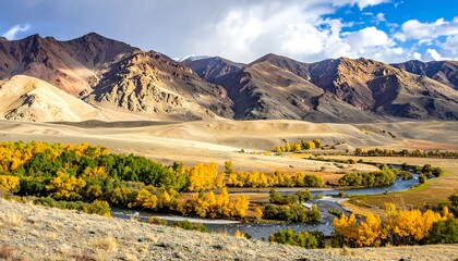 Mountain valley with autumnal river