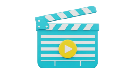 Isolated clapperboard icon, cinematic media sign, filmmaking equipment, rendering, 3d shape