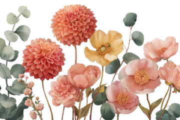 Seamless Dahlia and Peony Floral Border for Wedding Textile Backgrounds