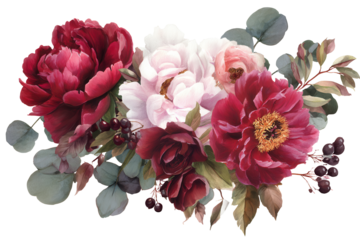 Dramatic Peony and Berries Bouquet Clip Art for Wedding Fashion