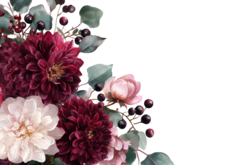 Elegant Burgundy Dahlia Floral Corner Clip Art for Wedding Fashion