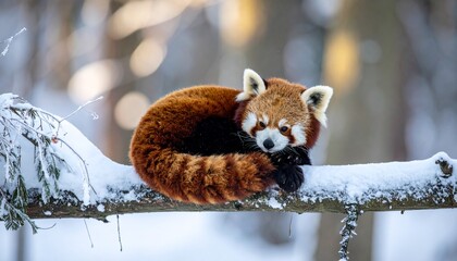 Endangered red panda (Ailurus fulgens) eating bamboo in a zoo, a cute lesser mammal of wildlife from China