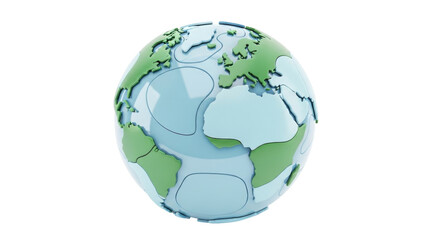 Isolated globe showing continents and oceans, 3D render, environmental concept
