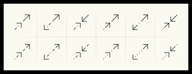 Arrow top right direction icon set. Interface arrows, direction, navigate, top right, up, upward and more.