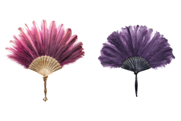 Burlesque Feather Fan Set Isolated on Transparent Background. Elegant Feather Dance Fans Isolated PNG.