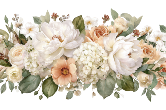 Cream and Peach Floral Seamless Border for Wedding Textile Backgrounds - Powered by Adobe