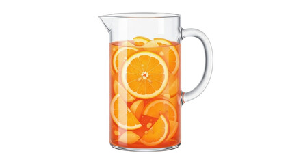 Isolated orange slices in glass pitcher, refreshing citrus fruit beverage, healthy drink