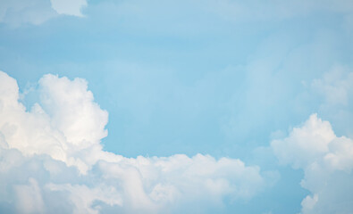 White fluffy clouds podium on blue sky with empty space background.Beauty cosmetic product placement pedestal present promotion minimal stand display,dreamy concept.