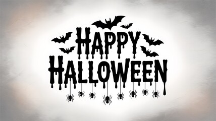Happy Halloween greeting with dripping letters bats and spiders against a smoky background ideal for seasonal greetings and party invitations