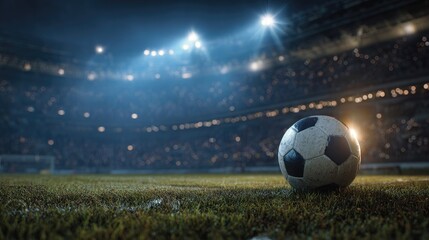 Soccer ball on field at night stadium (1)