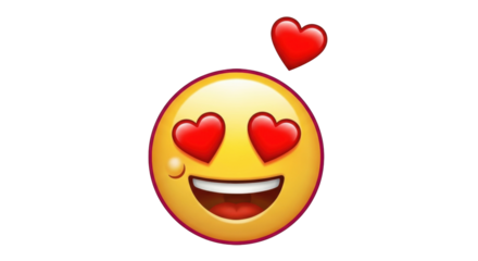 Isolated Emoji face with heart eyes and heart floating above for romantic emotions concept