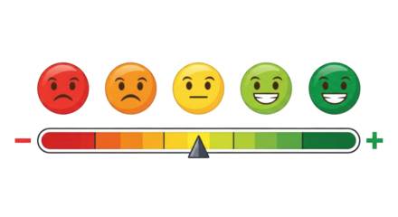 Isolated five emoticon satisfaction feedback scale, a performance measuring indicator gauge