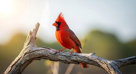 Red Cardinal Perched on Branch.