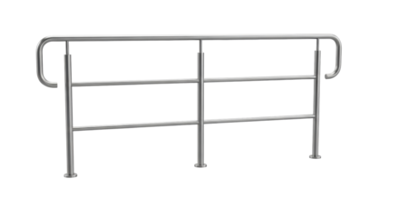 Isolated indoor metal handrail for staircase, three bar rail with tubular steel posts