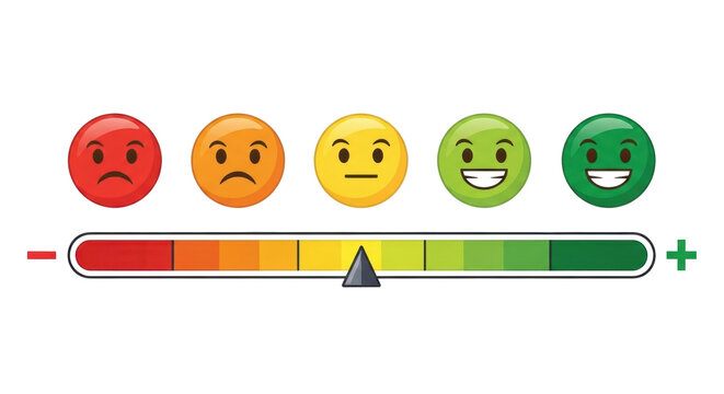 Isolated five emoticon satisfaction feedback scale, a performance measuring indicator gauge