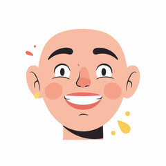 Smiling bald man with joyful expression and colorful accents  