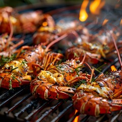 Grilled lobsters on a barbecue, seafood cooking concept, high-resolution, professional stock quality  --s 250