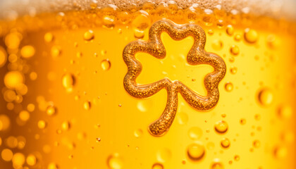 Closeup of beer with shamrock shape in foam for St. Patrick's Day