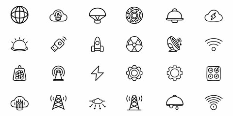 Essential technology and science line icons for modern designs, perfect for websites, apps, and presentations, conveying innovation and connectivity