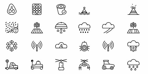 Fototapeta premium Dynamic collection of modern icons depicting agriculture technology, weather patterns, and smart farming innovations for digital presentations and tech concepts