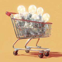 A shopping cart full of bright light bulbs