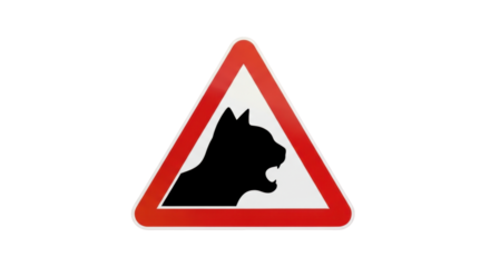 Isolated road sign warning about cats, danger on the road, attention drivers, beware pets