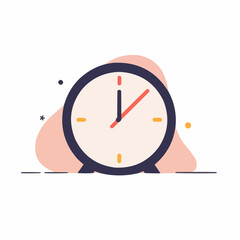 Minimalist clock illustration with colorful background shapes  