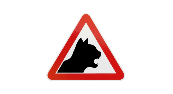 Isolated road sign warning about cats, danger on the road, attention drivers, beware pets