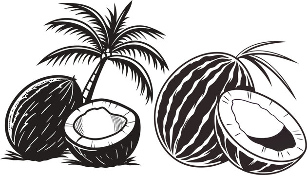 Coconut Tree and Fresh Coconuts