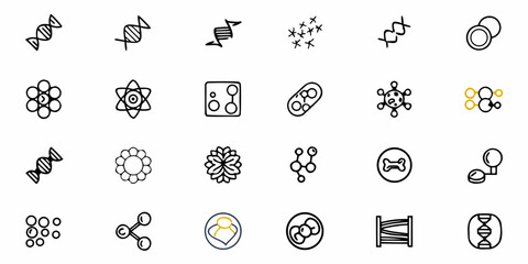 Explore science with these biology icons, from DNA structures to atoms, perfect for educational resources, research presentations, and scientific publications, scalable graphics