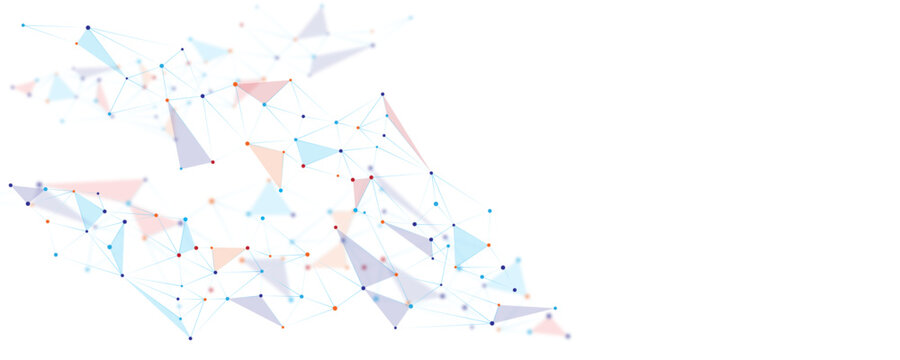 Abstract colorful polygon connection mesh futuristic communication technology concept dots lines connect network design on transparent background. 