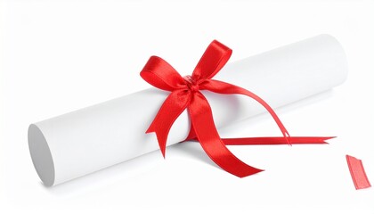 Rolled white paper tied with red ribbon—evoking achievement, ceremony, and the elegant choreography of recognition, effort, and academic pride.