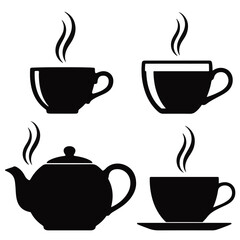 Obraz premium Steaming Hot Drinks An Assortment of Tea and Coffee in Silhouette