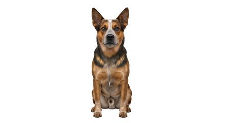 Isolated attentive Australian cattle dog sitting looking at camera in a studio shot