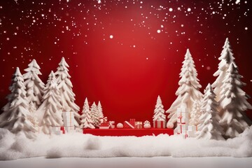 Fototapeta premium White stage podium tree snow christmas.