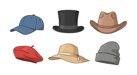 Vector art of collection of different hats