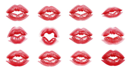 Isolated kisses collection of red lipstick stamps for design and print products for love themes